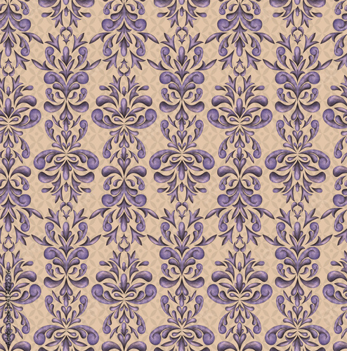 Classic pattern for luxury interior decoration and trendy print for fabrics. Texture processing of elements of the Baroque style. Symmetrical arabesques in a seamless background