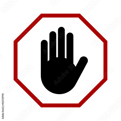 Stop Hand Block Octagon Sign or Adblock or Do Not Enter or Forbidden Icon. Vector Image.
