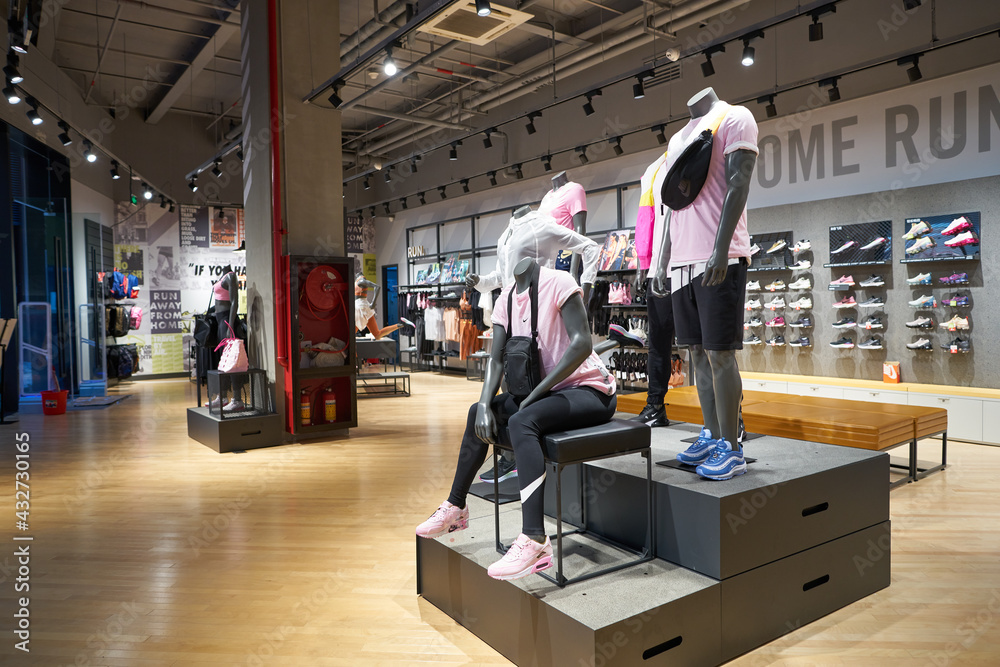 SHENZHEN, CHINA - CIRCA APRIL, 2019: interior shot of Nike store at  UpperHills in Shenzhen. Stock Photo | Adobe Stock