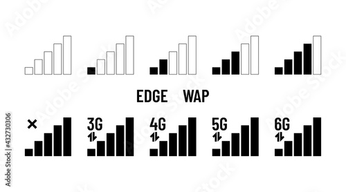 Smartphone signal reception panel bar. Mobile communication vector icons set. No cellular signal.