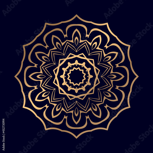 Mandala Islamic Background with Golden Arabesque Ornamental Background. Wedding card Cover Weave design elements Mandala Yoga logos Vector.