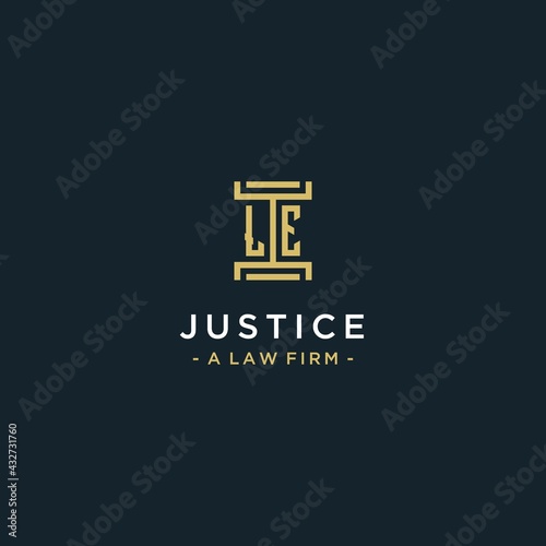 LE initial logo monogram design for legal, lawyer, attorney and law firm vector