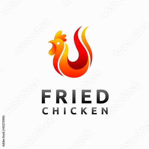 Fried chicken logo, chicken with fire concept