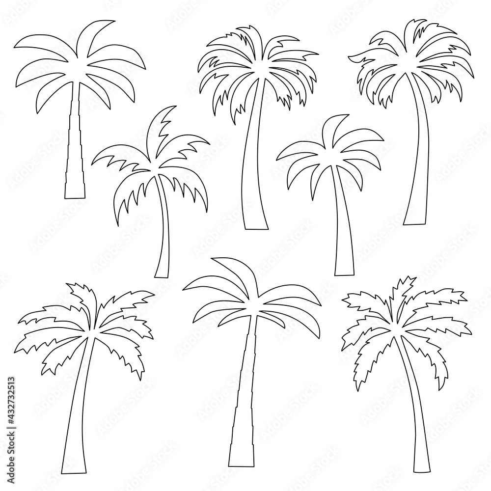 palm trees black outline digital stamps