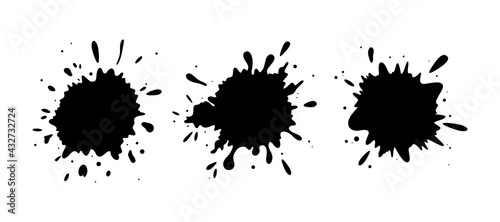 Grungy silhouettes of ink drops. Stains frames isolated in white background. Flat vector illustration