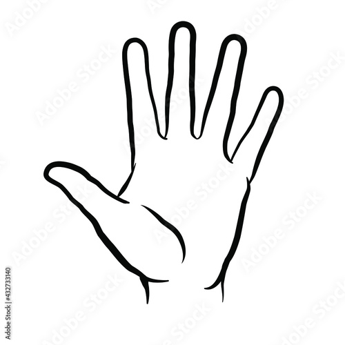 Palm side view of the hand, simplified version. Flat vector line drawing isolated on white background, EPS 8.