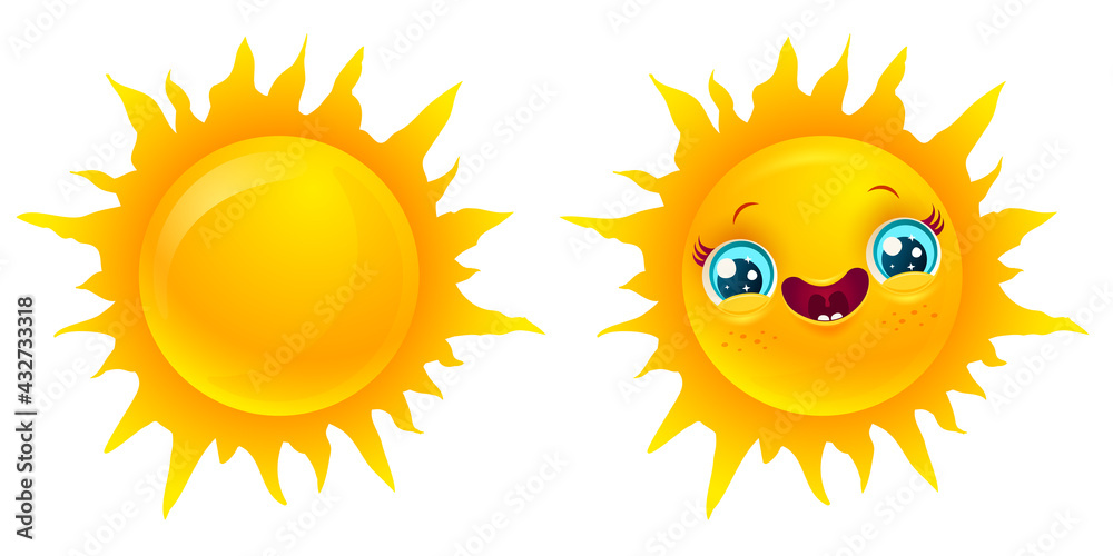 Vector illustratuon of sun in kawaii style. Vector illustratuon of sun in kawaii style.