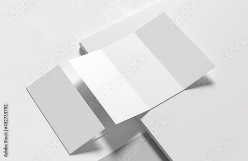 Three fold - trifold brochure mock up isolated on modern white background. 3D illustration