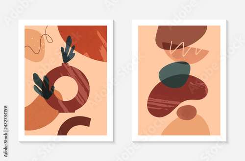 Set of modern abstract vector illustrations with vases,organic various shapes and textures.Boho watercolor wall art decor.Trendy artistic designs for banners social media,covers,wallpaper. © Xenia Artwork 