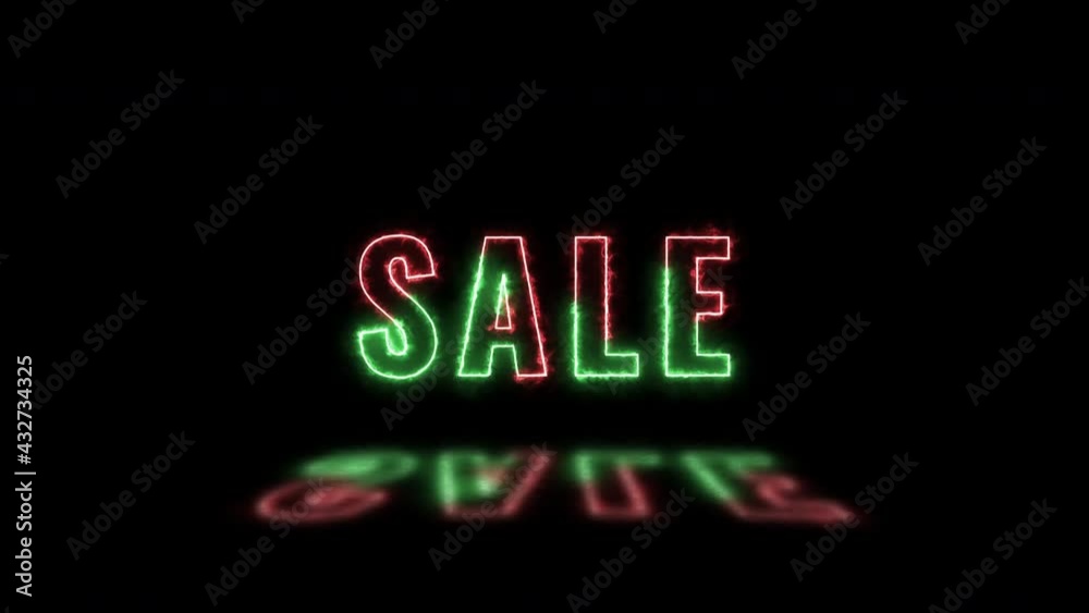 Thin line energy text 'SALE' with green and red lights with reflections on a dark background. Simple seamless loop animated text. 4k typography motion graphic Thin line energy text 'SALE' with green and red lights with reflections on a dark background. Simple seamless loop animated text. 4k typography motion graphic