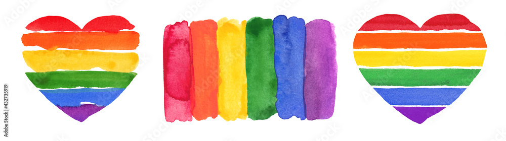 Fototapeta premium Watercolor Hand Painted Colorful Rainbow Set. Vector Pride Flag Isolated