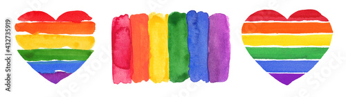 Watercolor Hand Painted Colorful Rainbow Set. Vector Pride Flag Isolated