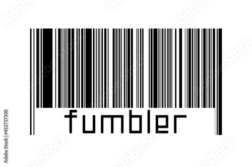 Digitalization concept. Barcode of black horizontal lines with inscription fumbler photo