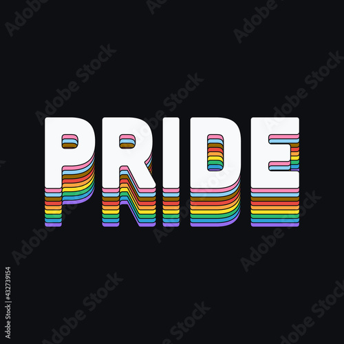 LGBT Pride Typography Vector. Pride Text with LGBTQ Rainbow Flag Colours. Creative Retro Text Lettering for Pride Month
