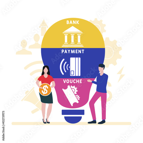 Flat design with people. BPV - Bank Payment Voucher acronym. business concept background. Vector illustration for website banner, marketing materials, business presentation, online advertising