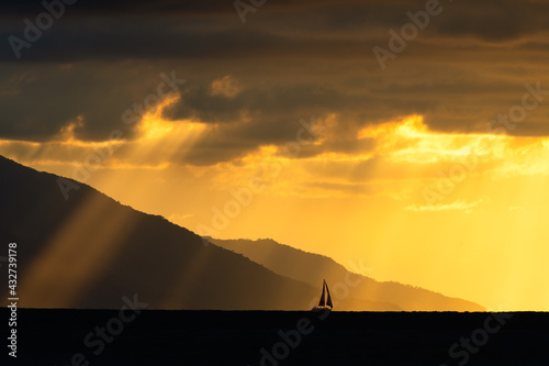 Sunset Sailboat Sun Rays
