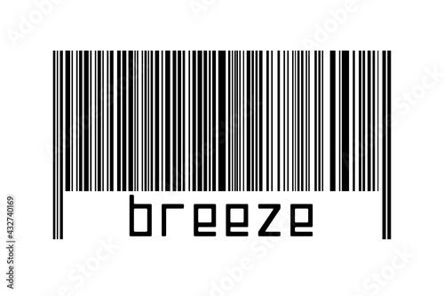 Digitalization concept. Barcode of black horizontal lines with inscription breeze photo