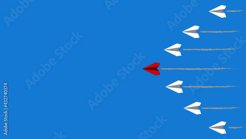 business competition concept  leadership concept.success concept vector design group of white planes and red plane leading them on blue background. Vector design EPS 10.