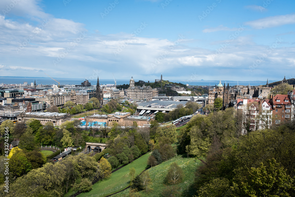 The north city landscape and Calton Hill view from the Edinburgh Castle hill, Scotland. The north city landscape and Calton Hill view from the Edinburgh Castle hill, Scotland.