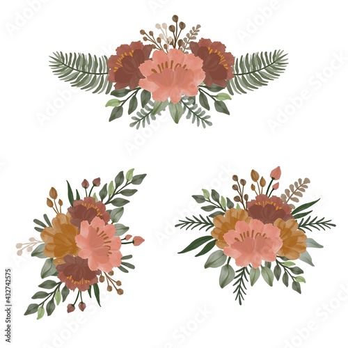 arrangement of watercolor floral frame in brown and orange. floral vector design