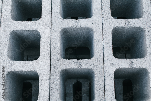 Gray Cement Cinder Block for construction, Background and Texture with Selective Focus.