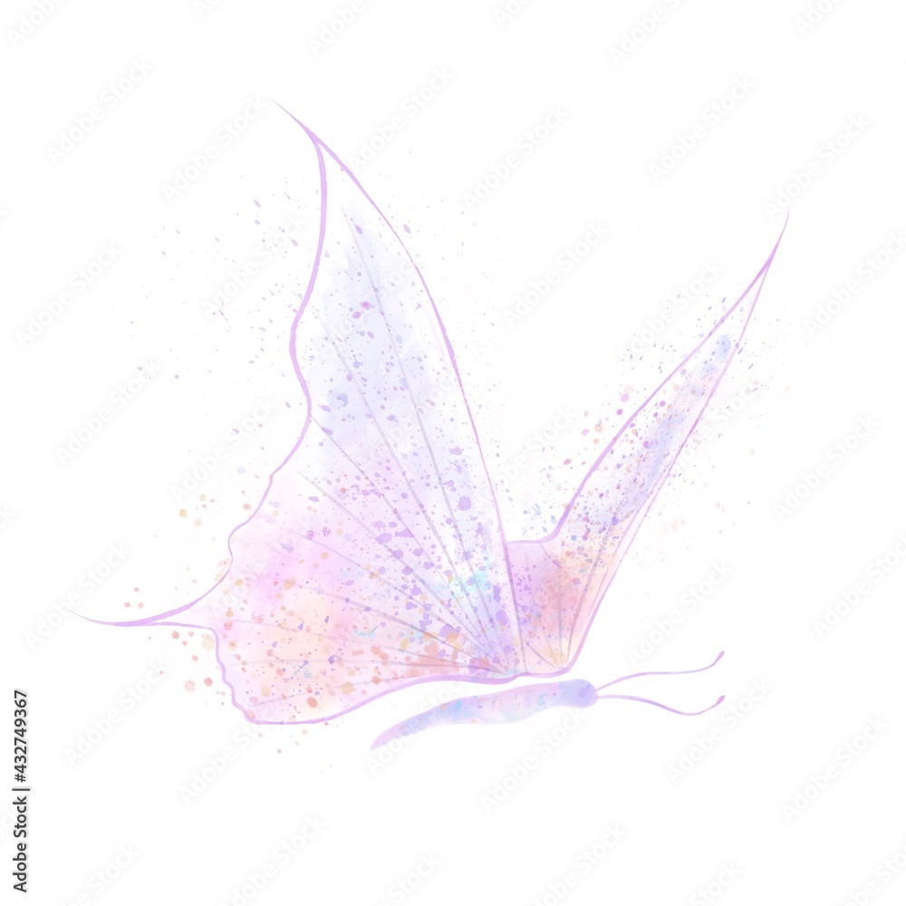 Obraz premium Butterfly of blotches and splashes on isolated white background. Watercolor illustration for designers, typography, book publishers, posters, printing industry, for printing on T-shirts.