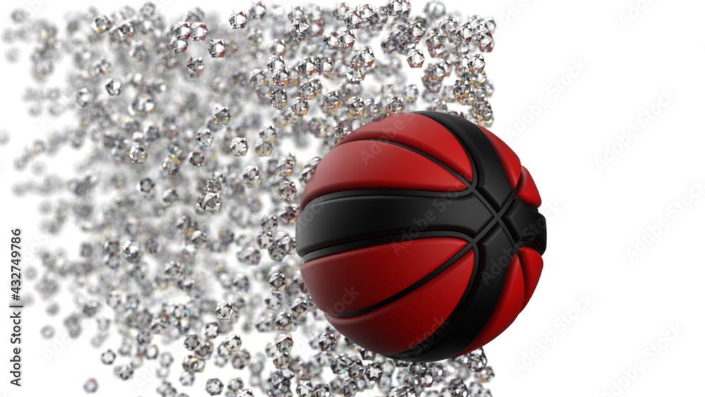 Black-Red Basketball with Diamond Particles under white lighting background. 3D illustration. 3D high quality rendering. Black-Red Basketball with Diamond Particles under white lighting background. 3D illustration. 3D high quality rendering.