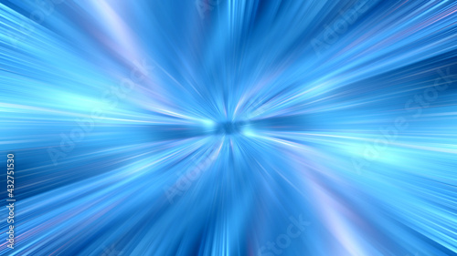 3D Rendering of abstract fast moving radial lines with glowing light flare. High speed motion blur. Concept of leading in business, Hi tech products, warp speed wormhole science.