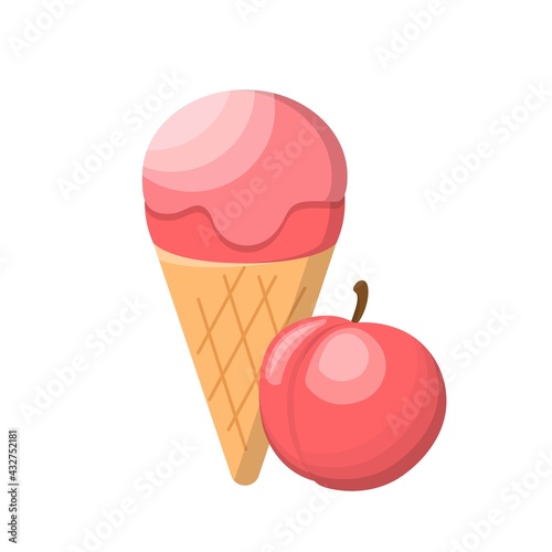 Cartoon comic vector of peach ice cream with cone