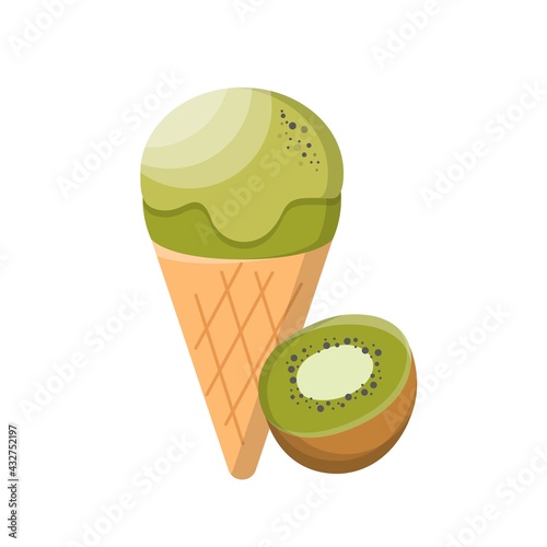 Cartoon comic vector with kiwi ice cream and cone