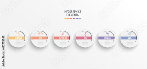 Abstract elements of graph infographic template with label, integrated circles. Business concept with 6 options. For content, diagram, flowchart, steps, parts, timeline infographics, workflow layout.