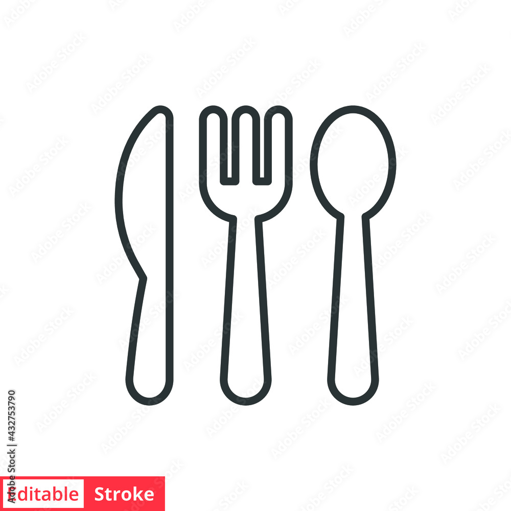Cutlery line icon. Simple outline style. Flatware, spoon, fork, steak knife, plate, restaurant concept. Vector illustration isolated on white background. Editable stroke EPS 10 Cutlery line icon. Simple outline style. Flatware, spoon, fork, steak knife, plate, restaurant concept. Vector illustration isolated on white background. Editable stroke EPS 10
