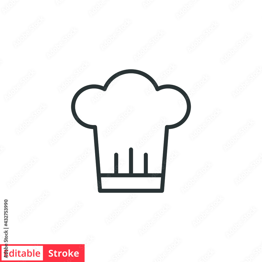 Chef hat line icon. Simple outline style. Toque, chef, cook, table, restaurant concept. Vector illustration isolated on white background. Editable stroke EPS 10 Chef hat line icon. Simple outline style. Toque, chef, cook, table, restaurant concept. Vector illustration isolated on white background. Editable stroke EPS 10