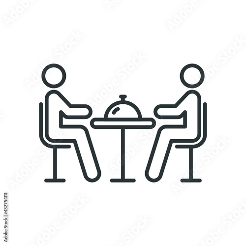 Dinner line icon. Simple outline style. People sitting on table, party, dinning, restaurant concept. Vector illustration isolated on white background. EPS 10