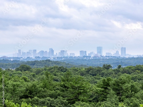 Boston Skyline with clouds and smog visible from Lynn Woods.4304 × 3228