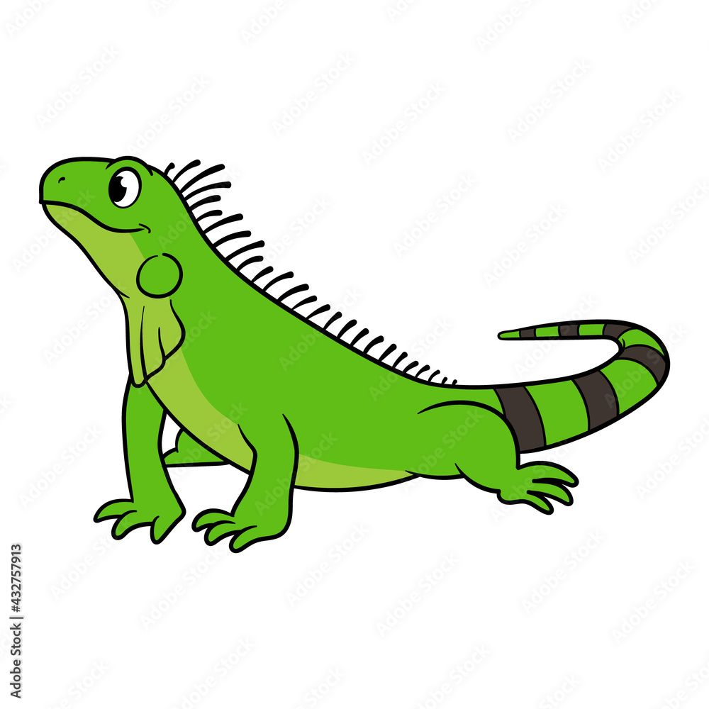 Fototapeta premium Cartoon Green Iguana Vector Illustration