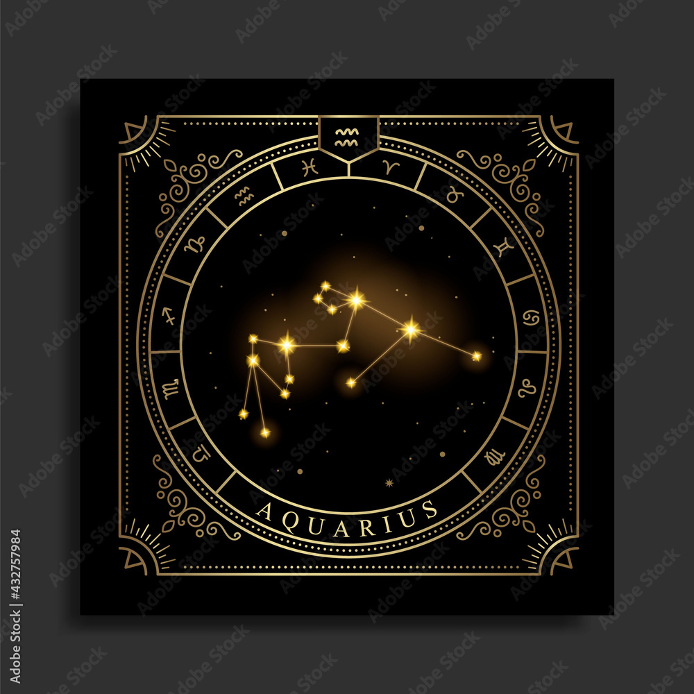 Aquarius zodiac constellation symbol with modern, esoteric and boho styles. Fit for paranormal, tarot readers and astrologers - obrazy, fototapety, plakaty 