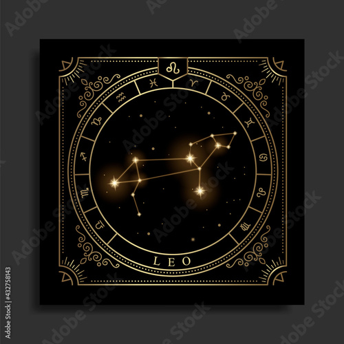 Leo zodiac constellation symbol with modern, esoteric and boho styles. Fit for paranormal, tarot readers and astrologers