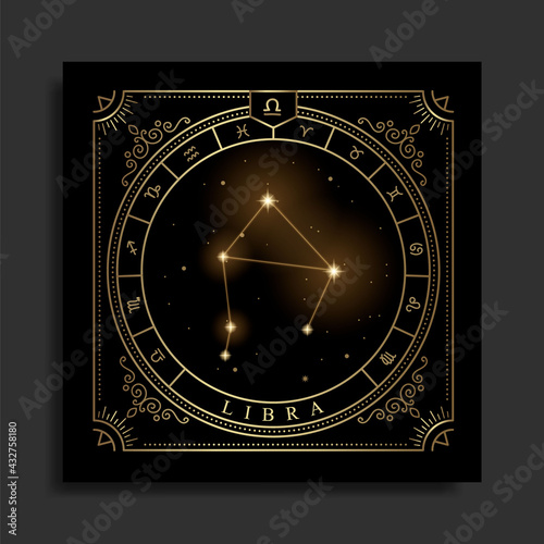 Libra zodiac constellation symbol with modern, esoteric and boho styles. Fit for paranormal, tarot readers and astrologers