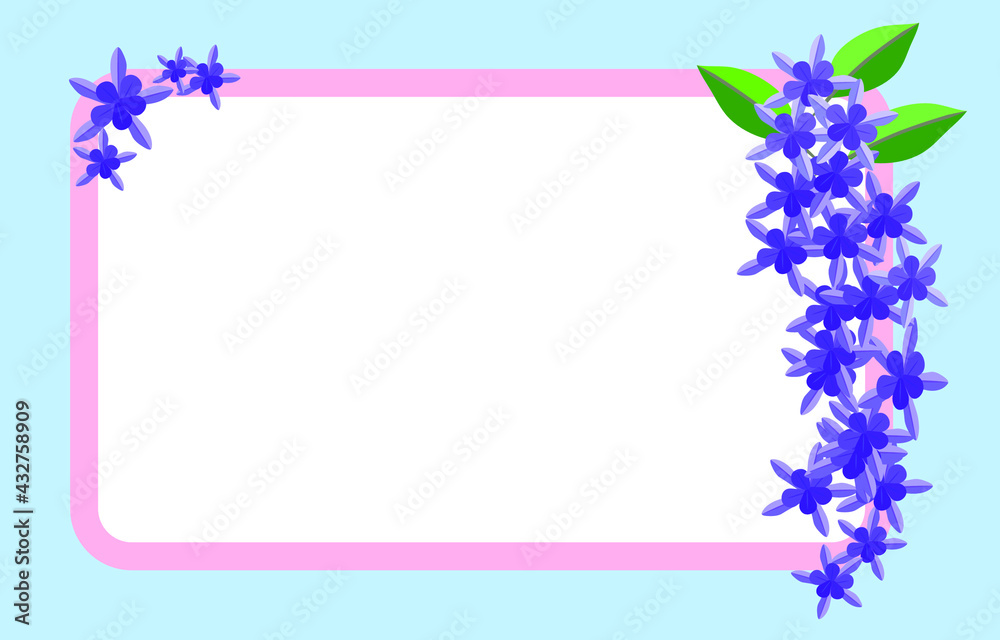 Purple flowers with 5 lobed petals and stiff green leaves isolated on Blue background. Star shaped purple bouquet flowers