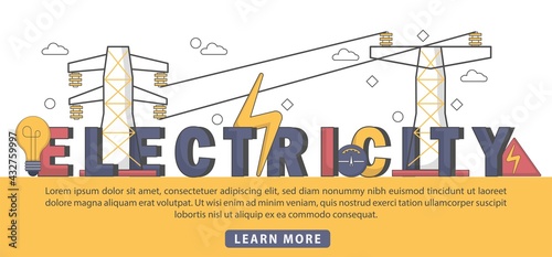 Flat Design electricity Nurse typography header concept. Big giant electricity word concept banner. Good for landing page, banner, flyer, poster, template, background, marketing, promotion