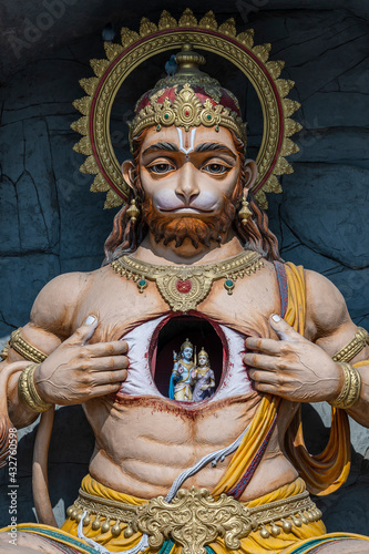 Lord Hanuman statue  Hindu Monkey God  at Rishikesh village in India