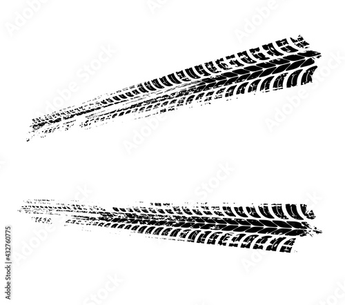 Car or motorbike tire treads vector print, motorsport drag race wheel burned rubber skid and vehicle grungy tracks. Truck tyre tracks graphic pattern, rally or motocross vehicle dirty trails