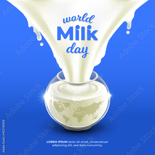 World Milk Day is Poured Into a Glass Concept