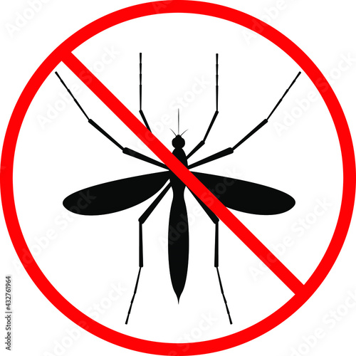 The silhouette of a mosquito in a red forbidding circle.The stop mosquito icon is a forbidding sign. No pests. Vector illustration isolated on a white background.