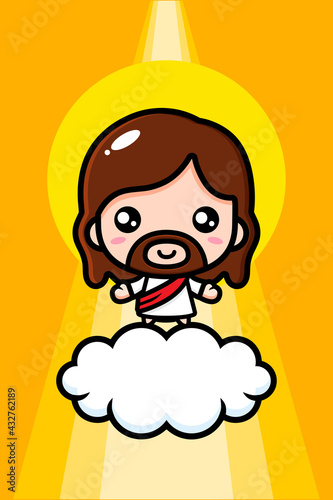 cute cartoon jesus vector design standing on a cloud