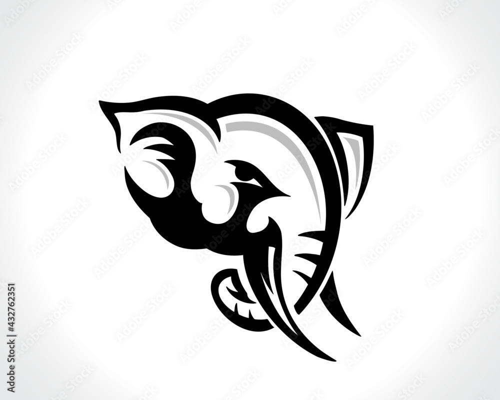 Naklejka premium cartoon head elephant drawing art logo design illustration