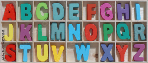 Wooden vintage colorful alphabet set, lettering A to Z, educational toys
