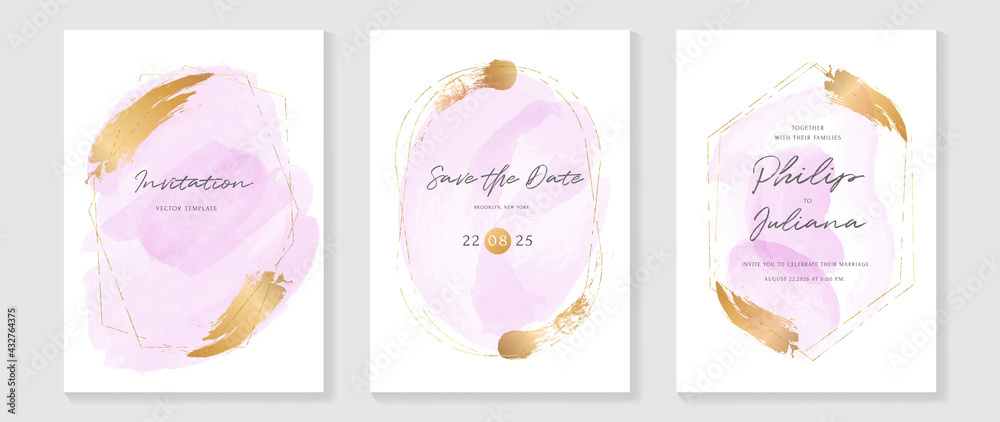 Luxury wedding invitation card vector. Invite cover design with watercolor blush and gold line texture. Luxury wedding invitation card vector. Invite cover design with watercolor blush and gold line texture.