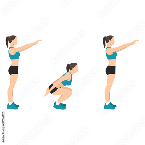 Woman doing hindu squats exercise flat vector illustration isolated on white background